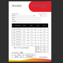 minimal yellow invoice template vector design