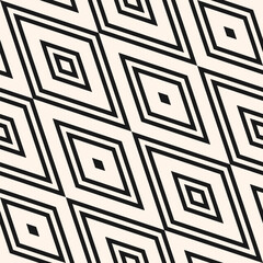 Abstract rhombuses geometric seamless pattern. Monochrome vector background with lines, big diagonal diamonds. Simple plaid ornament. Elegant black and white graphic texture. Repeat modern geo design