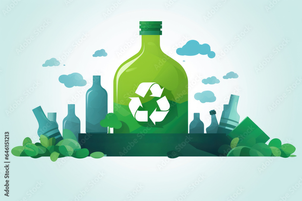Poster bottle with recycle logo surrounded by various bottles. this image can be used to represent recyclin