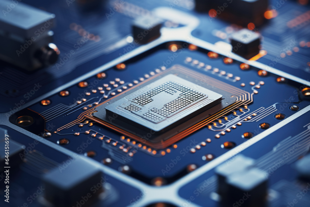 Aufkleber detailed close-up shot of computer chip on motherboard. this image can be used to illustrate technol