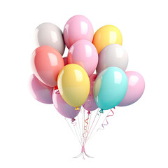 Colorful birthday balloons flying for celebrations with space for message isolated in transparent background