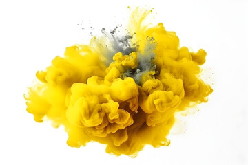 Yellow Smoke Dust Explosion: A Fiery Burst of Vibrant Colors and Dynamic Energy separated on white background, brilliant smoke clouds on white background, generative ai