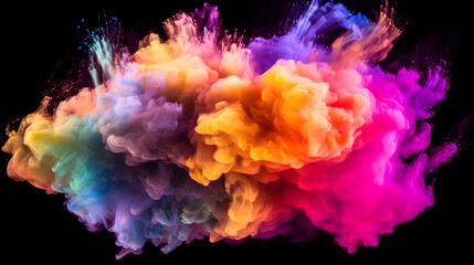 Fototapeta premium Set against a pitch-black canvas, a burst of vibrant aqua and colorful smoke unfurls, creating a mesmerizing dance of vivid colors and intricate patterns that captivate the senses, generative ai