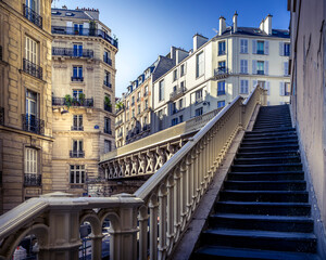 Paris, France - May 28, 2023: Haussmann buildings in Saint Lazare district in Paris