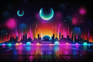 80s disco and neon light background in 3D.