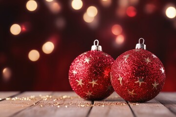 A festive christmas bauble decoration background with copy space.