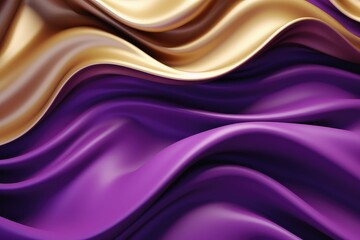 Obraz premium A wavy 3D fabric background in gold and purple color.