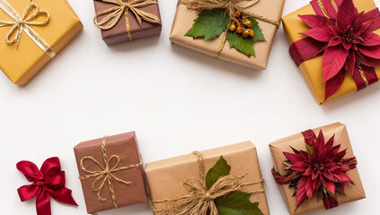 Beautiful autumn leaves and presents