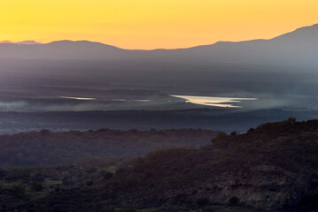 Panoramic view of the Gabriel and Galan Reservoir at sunset with little water due to the drought © MiguelA