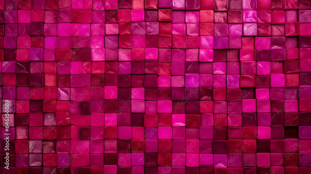 Wall mural fuchsia mosaic square tile pattern, tiled background