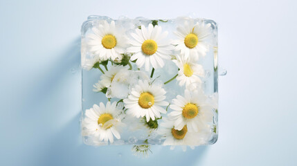 A square ice cube with flowers