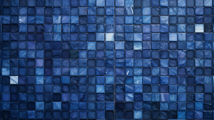 Navy blue mosaic square tile pattern, tiled background  - obrazy, fototapety, plakaty