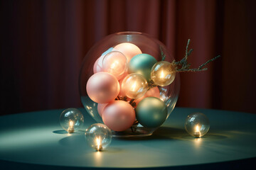 A sophisticated and minimalist interpretation of holiday lights, featuring ethereal, glowing orbs in a palette of cool, wintry hues.