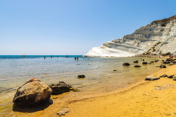 The Scala dei Turchi - Stair of the Turks, rocky cliff on the coast of Realmonte, near Agrigento at...