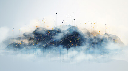 AI-Driven Big Data Plexus: Abstract Blue Network Visualization in a Futuristic Digital Cloud Landscape