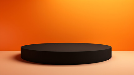 Round platform mockup on sunset orange and yellow background, podium template