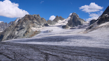 Panoramic view on the Glacier d'Arolla on the way to Vignettes alpine Swiss mountain hut. The...