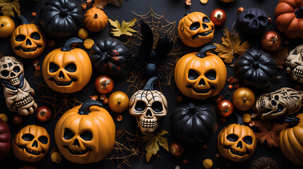 Skull and pumpkin backgrounds for Halloween. Original Halloween skulls and pumpkins. Creative and dark backgrounds.