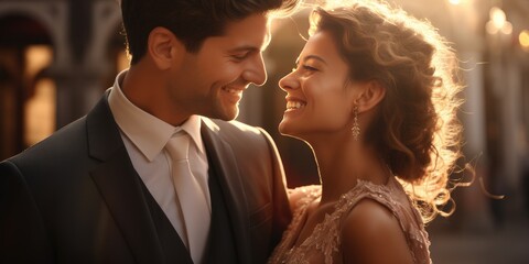 Happy cute couple in love, relationship and family theme. Generative AI