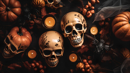 Skull and pumpkin backgrounds for Halloween. Original Halloween skulls and pumpkins. Creative and dark backgrounds.