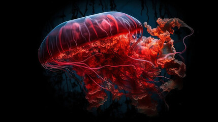 Red jellyfish. Created with Generative AI technology.