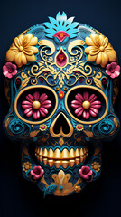 Original Mexican skulls. Skulls decorated with flowers for Halloween and the day of the dead.