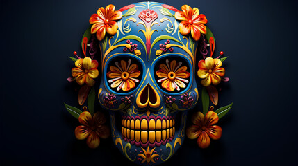 Original Mexican skulls. Skulls decorated with flowers for Halloween and the day of the dead.