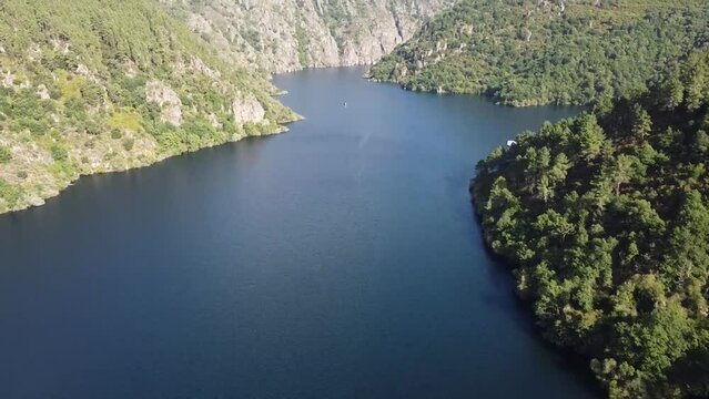 aerial view of river sil in Ribeira Sacra, Galicia, Spain