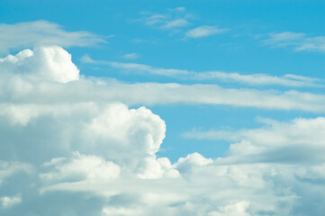 blue sky and clouds close up view from below