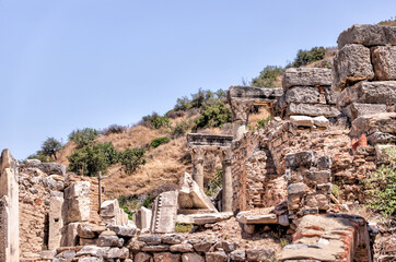 Fototapeta na wymiar Ephesus, Turkey - July 24, 2023: Sights and architectural details of the ruins at Ephesus Turkey 