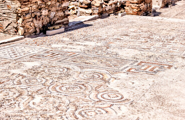 Ephesus, Turkey - July 24, 2023: Close ups of the architectural details of the ruins at Ephesus...