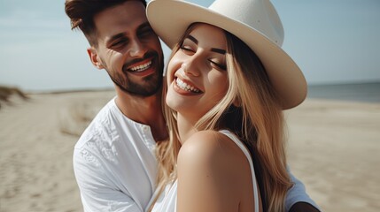 Beautiful Young Couple Smiling on a Summer Day at the Beach