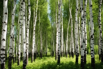 Gordijnen A beautiful birch forest with many white tree trunks. © Michael