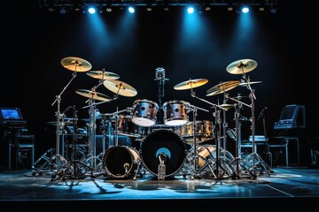 A professional drumkit on a stage.