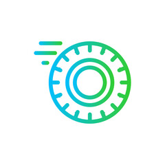 Tire motor service and garage icon with blue and green gradient outline style. wheel, auto, tire, vehicle, car, service, automobile. Vector Illustration