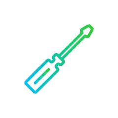 Screwdriver motor service and garage icon with blue and green gradient outline style. screwdriver, repair, work, tool, service, wrench, equipment. Vector Illustration