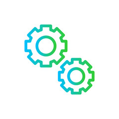 Gear motor service and garage icon with blue and green gradient outline style. gear, technology, sign, work, industry, symbol, business. Vector Illustration