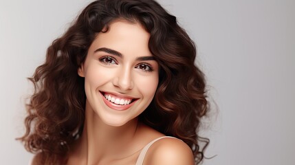 Happy Woman Smiles at Camera Isolated over White Background