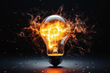 An exploding lightbulb on a dark background. - obrazy, fototapety, plakaty