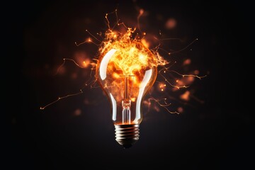 An exploding lightbulb on a dark background.