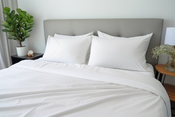 Clean white bed linen on a bed in a luxury hotelroom.