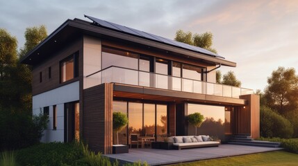 Solar Panels on the Roof of a Beautiful Modern Home, generative ai