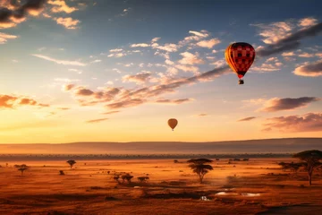 Foto auf Glas Hot air balloons over the African savannah. © Michael