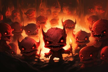 Many little imp demons from hell. - obrazy, fototapety, plakaty