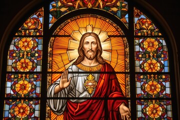 Obraz premium Stained glass of jesus christ savior of the world.