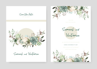 White rose modern wedding invitation template with floral and flower