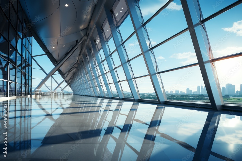 Poster abstract backdrop of modern glass and steel architecture. background with selective focus and copy s