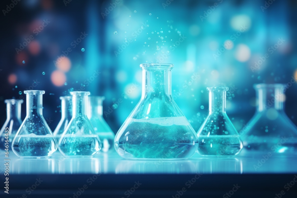 Aufkleber flasks in the laboratory. background with selective focus