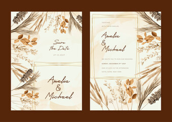 Colorful leave modern wedding invitation template with floral and flower