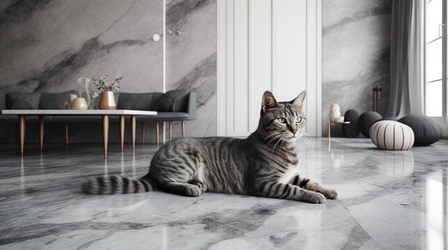 Capturing the Relaxed Charm of a Gray Tabby Cat - A Serene Feline Lounging Moment